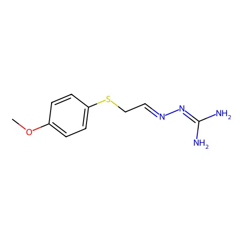 Hydrazinecarboximidamide, 2-(2-((4-methoxyphenyl)thio)ethylidene)-, (E)- structure