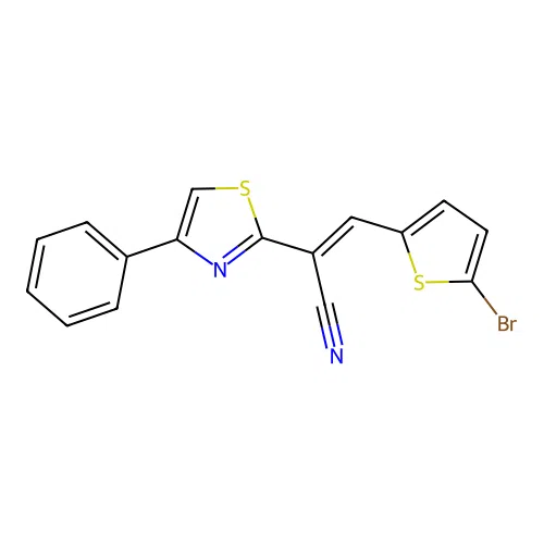 (E)-3-(5-bromothiophen-2-yl)-2-(4-phenylthiazol-2-yl)acrylonitrile structure