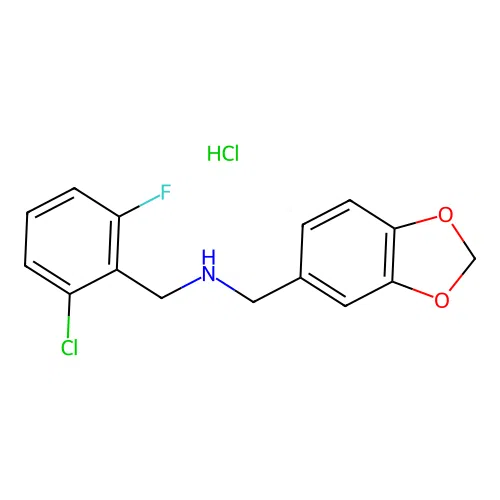 1-(1,3-benzodioxol-5-yl)-N-[(2-chloro-6-fluorophenyl)methyl]methanamine hydrochloride structure