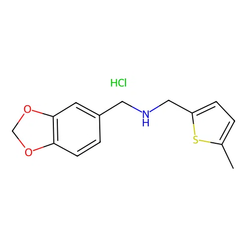 1-(1,3-benzodioxol-5-yl)-N-[(5-methylthiophen-2-yl)methyl]methanamine hydrochloride structure
