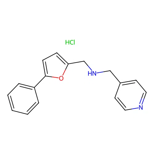 1-(5-phenylfuran-2-yl)-N-(pyridin-4-ylmethyl)methanamine hydrochloride structure