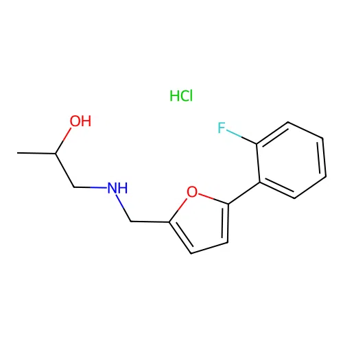 1-(((5-(2-Fluorophenyl)furan-2-yl)methyl)amino)propan-2-ol hydrochloride structure
