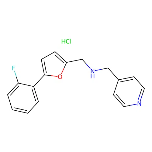 1-(5-(2-fluorophenyl)furan-2-yl)-N-(pyridin-4-ylmethyl)methanamine hydrochloride structure