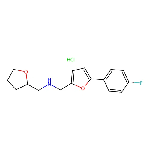 1-(5-(4-fluorophenyl)furan-2-yl)-N-((tetrahydrofuran-2-yl)methyl)methanamine hydrochloride structure