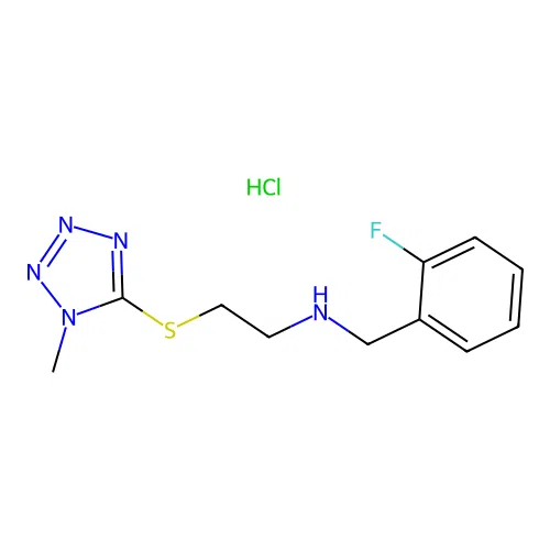 (2-Fluoro-benzyl)-[2-(1-methyl-1H-tetrazol-5-ylsulfanyl)-ethyl]-amine structure