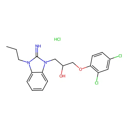 1-(2,4-dichlorophenoxy)-3-(2-imino-3-propyl-2,3-dihydro-1H-benzo[d]imidazol-1-yl)propan-2-ol hydrochloride structure