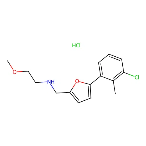 N-((5-(3-chloro-2-methylphenyl)furan-2-yl)methyl)-2-methoxyethanamine hydrochloride structure