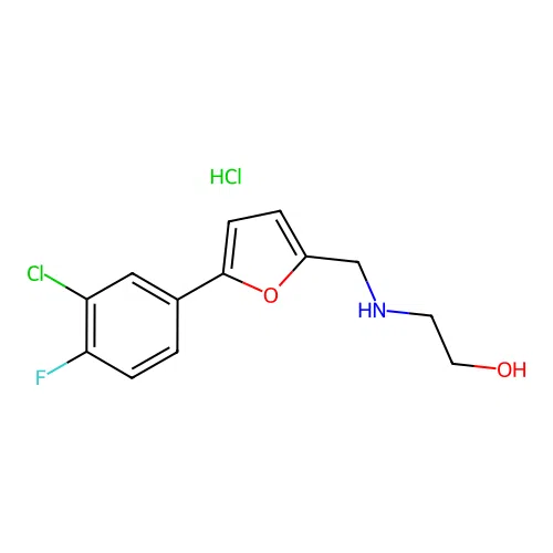 2-(((5-(3-Chloro-4-fluorophenyl)furan-2-yl)methyl)amino)ethanol hydrochloride structure