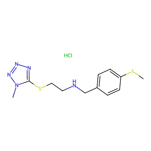 2-((1-methyl-1H-tetrazol-5-yl)thio)-N-(4-(methylthio)benzyl)ethanamine hydrochloride structure