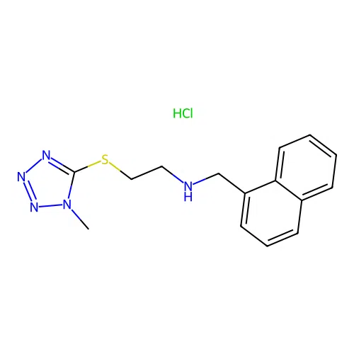 2-((1-methyl-1H-tetrazol-5-yl)thio)-N-(naphthalen-1-ylmethyl)ethanamine hydrochloride structure