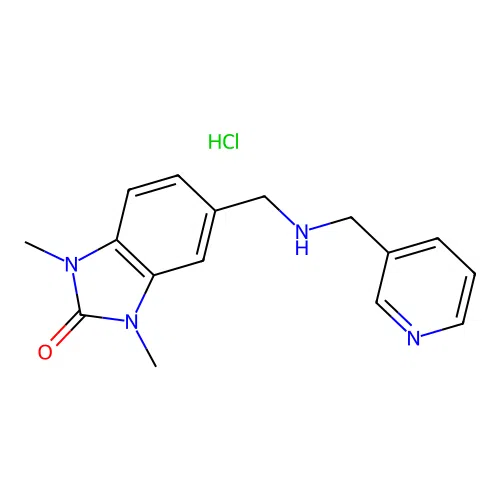 1,3-dimethyl-5-(((pyridin-3-ylmethyl)amino)methyl)-1H-benzo[d]imidazol-2(3H)-one hydrochloride structure