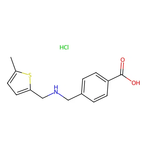 4-((((5-Methylthiophen-2-yl)methyl)amino)methyl)benzoic acid hydrochloride structure