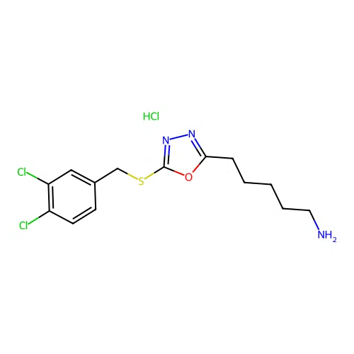 5-[5-(3,4-Dichloro-benzylsulfanyl)-[1,3,4]oxadiazol-2-yl]-pentylamine structure