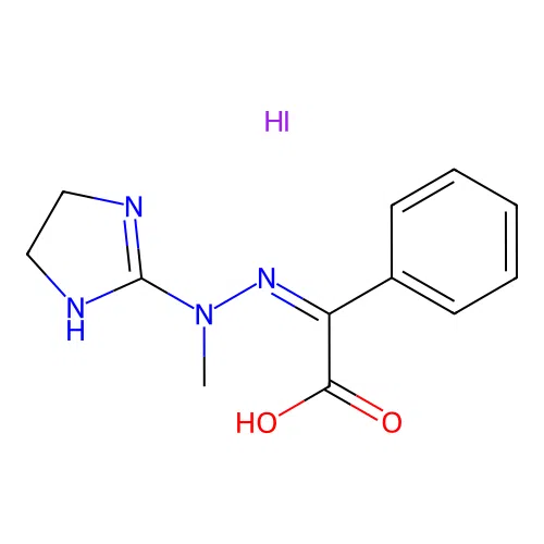 (2Z)-2-[4,5-dihydro-1H-imidazol-2-yl(methyl)hydrazinylidene]-2-phenylacetic acid;hydroiodide structure