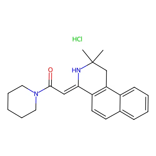 (Z)-2-(2,2-dimethyl-2,3-dihydrobenzo[f]isoquinolin-4(1H)-ylidene)-1-(piperidin-1-yl)ethanone hydrochloride structure