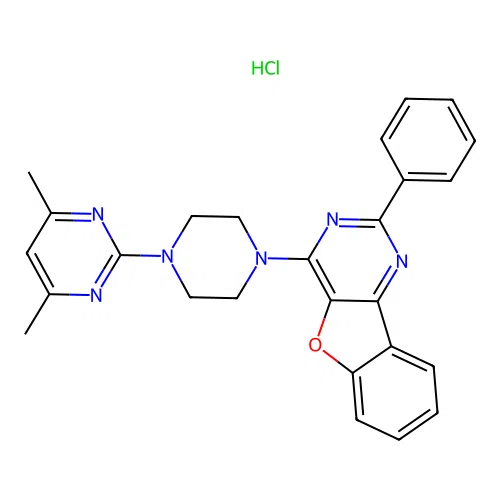 4-(4-(4,6-dimethylpyrimidin-2-yl)piperazin-1-yl)-2-phenylbenzofuro[3,2-d]pyrimidine hydrochloride structure