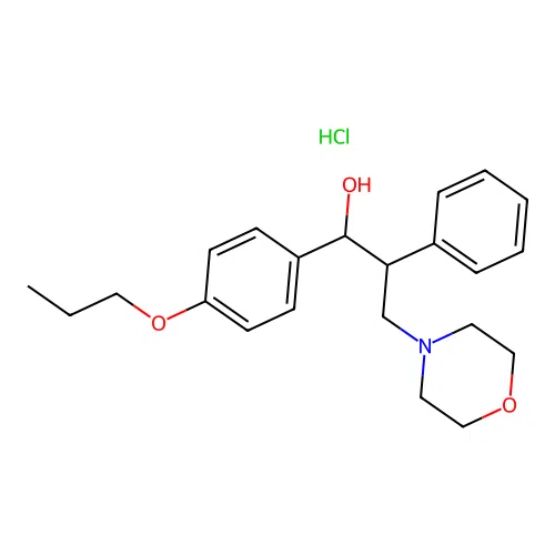 3-Morpholin-4-yl-2-phenyl-1-(4-propoxyphenyl)propan-1-ol;hydrochloride structure