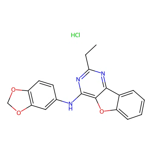 N-(benzo[d][1,3]dioxol-5-yl)-2-ethylbenzofuro[3,2-d]pyrimidin-4-amine hydrochloride structure
