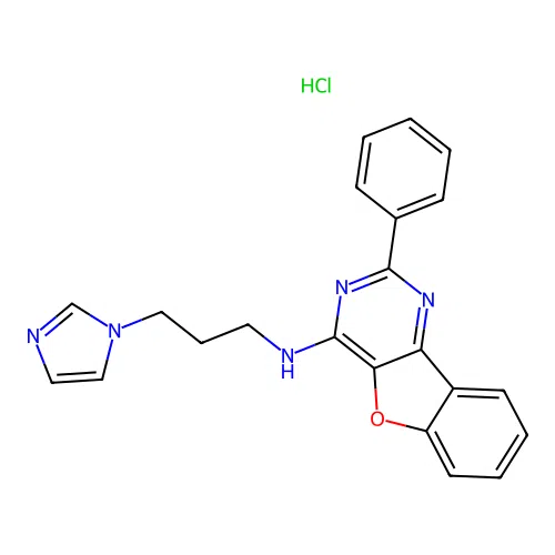 N-(3-(1H-imidazol-1-yl)propyl)-2-phenylbenzofuro[3,2-d]pyrimidin-4-amine hydrochloride structure