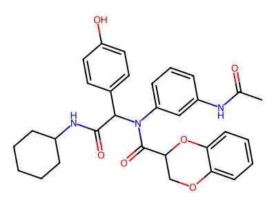 N-[3-(Acetylamino)phenyl]-N-[2-(cyclohexylamino)-1-(4-hydroxyphenyl)-2-oxoethyl]-2,3-dihydro-1,4-benzodioxin-2-carboxamide structure