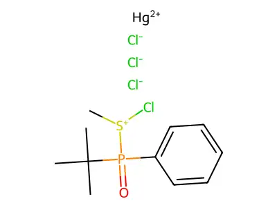 (tert-Butylphenylphosphoryl)chloro-methylsulfanium mercury(2) cation trichloride structure