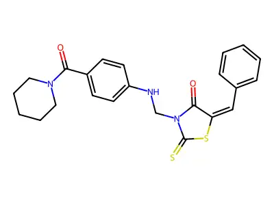 4-Thiazolidinone,5-(phenylmethylene)-3-[[[4-(1-piperidinylcarbonyl)phenyl]amino]methyl]-2-thioxo- structure