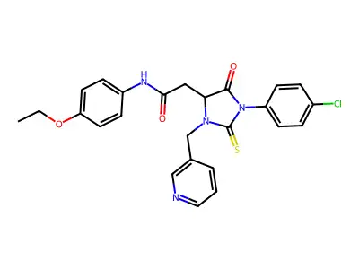 2-[1-(4-chlorophenyl)-5-oxo-3-(pyridin-3-ylmethyl)-2-sulfanylideneimidazolidin-4-yl]-N-(4-ethoxyphenyl)acetamide structure