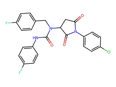 1-[1-(4-chlorophenyl)-2,5-dioxopyrrolidin-3-yl]-1-(4-fluorobenzyl)-3-(4-fluorophenyl)urea structure