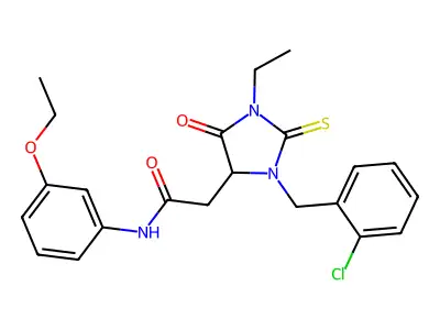 2-[3-(2-chlorobenzyl)-1-ethyl-5-oxo-2-thioxoimidazolidin-4-yl]-N-(3-ethoxyphenyl)acetamide structure
