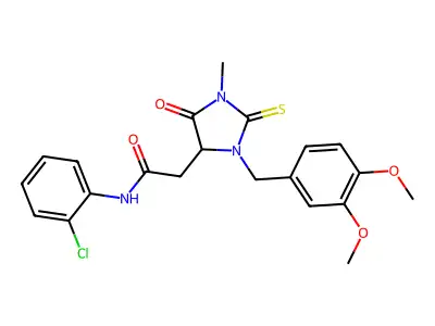 N-(2-chlorophenyl)-2-[3-[(3,4-dimethoxyphenyl)methyl]-1-methyl-5-oxo-2-sulfanylideneimidazolidin-4-yl]acetamide structure