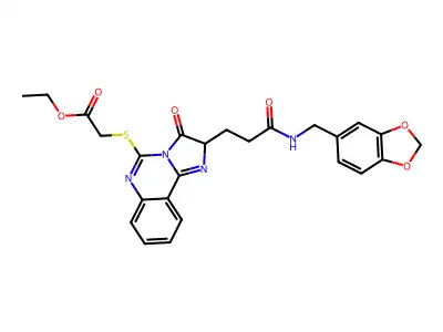 ethyl 2-{[2-(2-{[(2H-1,3-benzodioxol-5-yl)methyl]carbamoyl}ethyl)-3-oxo-2H,3H-imidazo[1,2-c]quinazolin-5-yl]sulfanyl}acetate structure