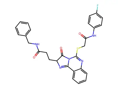 N-benzyl-3-[5-({[(4-fluorophenyl)carbamoyl]methyl}sulfanyl)-3-oxo-2H,3H-imidazo[1,2-c]quinazolin-2-yl]propanamide structure