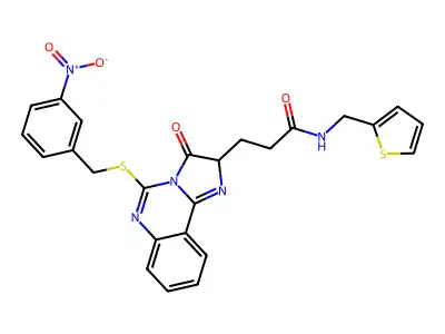 3-(5-{[(3-nitrophenyl)methyl]sulfanyl}-3-oxo-2H,3H-imidazo[1,2-c]quinazolin-2-yl)-N-[(thiophen-2-yl)methyl]propanamide structure