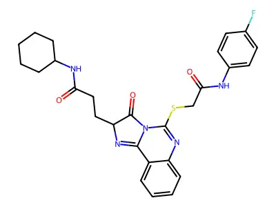 N-cyclohexyl-3-[5-({[(4-fluorophenyl)carbamoyl]methyl}sulfanyl)-3-oxo-2H,3H-imidazo[1,2-c]quinazolin-2-yl]propanamide structure