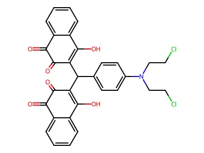 Q107 3,3'-(4-(Bis(2-chloroethyl)amino)benzylidene)bis(2-OH-1,4-naphthoquinone) structure