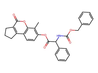 6-methyl-4-oxo-1,2,3,4-tetrahydrocyclopenta[c]chromen-7-yl {[(benzyloxy)carbonyl]amino}(phenyl)acetate structure
