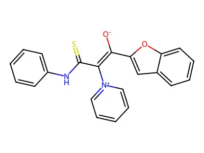 3-anilino-1-(1-benzofuran-2-yl)-2-pyridin-1-ium-1-yl-3-sulfanylideneprop-1-en-1-olate structure