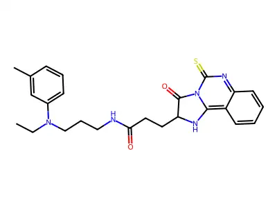 N-{3-[ethyl(3-methylphenyl)amino]propyl}-3-{3-oxo-5-sulfanylidene-2H,3H,5H,6H-imidazo[1,2-c]quinazolin-2-yl}propanamide structure