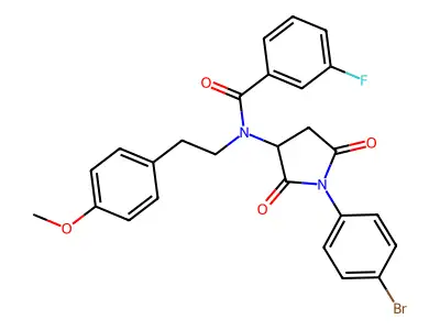 N-[1-(4-bromophenyl)-2,5-dioxopyrrolidin-3-yl]-3-fluoro-N-[2-(4-methoxyphenyl)ethyl]benzamide structure
