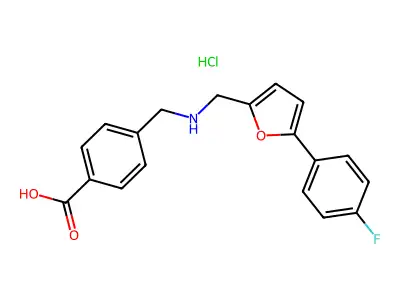 4-[[[5-(4-Fluorophenyl)furan-2-yl]methylamino]methyl]benzoic acid;hydrochloride structure