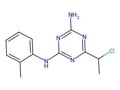 6-(1-chloroethyl)-N-(2-methylphenyl)-1,3,5-triazine-2,4-diamine structure