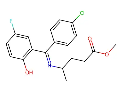 Methyl 4-(((4-chlorophenyl)(5-fluoro-2-hydroxyphenyl)methylene)amino)pentanoate structure