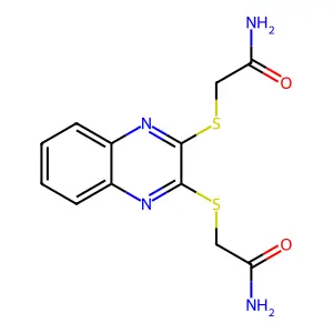 2-[3-(2-Amino-2-oxoethyl)sulfanylquinoxalin-2-yl]sulfanylacetamide structure