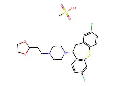 Piperazine, 1-(2-chloro-10,11-dihydro-7-fluorodibenzo(b,f)thiepin-10-yl)-4-(2-(1,3-dioxolan-2-yl)ethyl)-, monomethanesulfonate structure