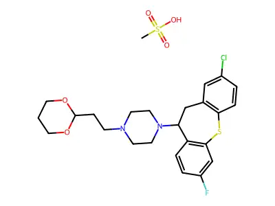 Piperazine, 1-(2-chloro-10,11-dihydro-7-fluoro-dibenzo(b,f)thiepin-10-yl)-4-(2-(m-dioxan-2-yl)ethyl)-, monomethanesulfonate structure