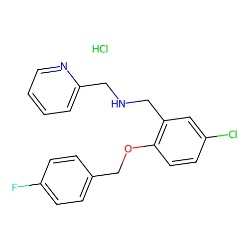 N-(5-chloro-2-((4-fluorobenzyl)oxy)benzyl)-1-(pyridin-2-yl)methanamine hydrochloride structure