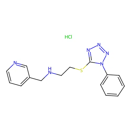 2-(1-phenyltetrazol-5-yl)sulfanyl-N-(pyridin-3-ylmethyl)ethanamine Hydrochloride structure