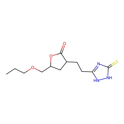 3-(2-(5-mercapto-4H-1,2,4-triazol-3-yl)ethyl)-5-(propoxymethyl)dihydrofuran-2(3H)-one structure