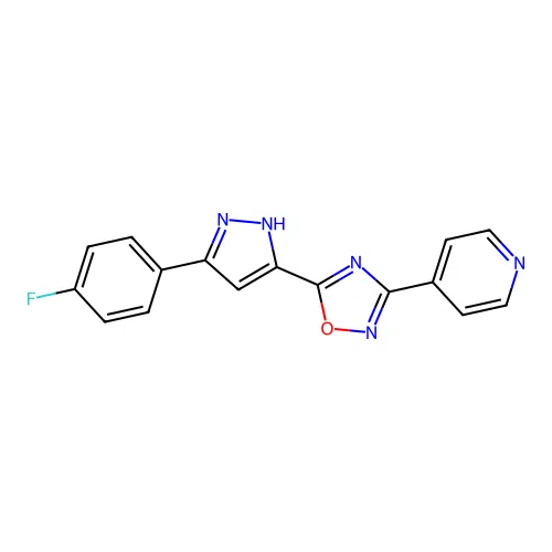 4-{5-[5-(4-fluorophenyl)-1H-pyrazol-3-yl]-1,2,4-oxadiazol-3-yl}pyridine structure