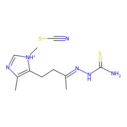 2-Butanone, 4-(3,5-dimethyl-4-pyrazolyl)-, 3-thiosemicarbazone, thiocyanate structure